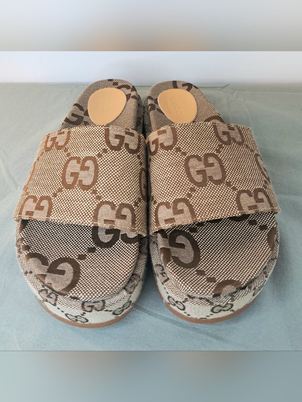 Gucci Angeline GG Platform Women's Slide Sandals US 9 EU 39 Beige/Tan - Picture 2 of 8